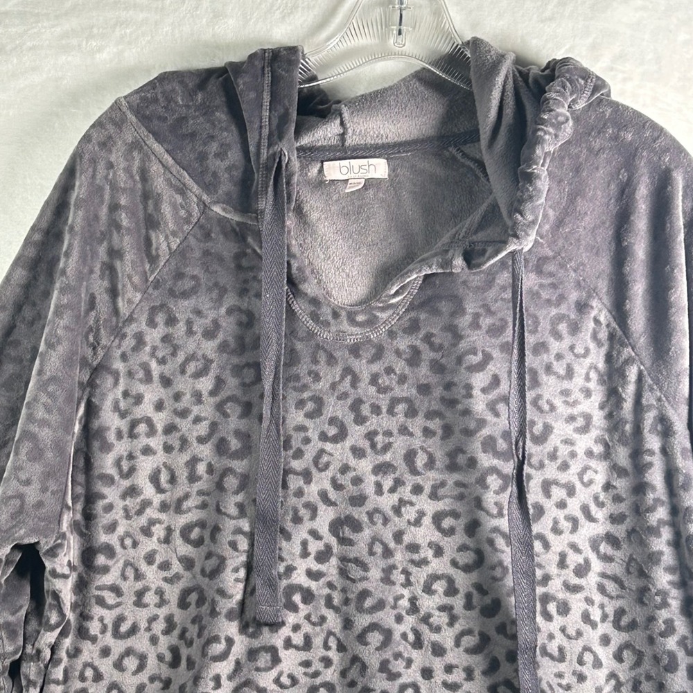 Blush by Us Angels Leopard Print Velour Hoodie Gray Medium 8 10 V Neck Pockets - Picture 3 of 9